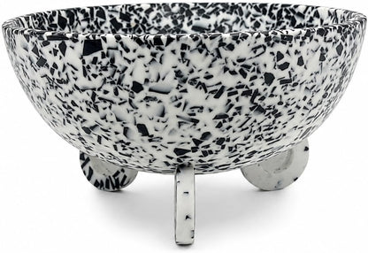 Large Salad Bowl with Serving - Decorative Mixing Bowl with Ring Base | Ideal for Fruits, Pasta & More | Handcrafted Resin Bowl for Dining & Kitchen (Black Terrazzo, Normal)