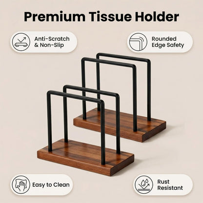 Napkin Holder, 2 Pack Walnut Paper Napkin Holder for Table with Sturdy Iron Frame, Kitchen & Dining Room Decor