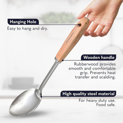 Stainless Steel Kitchen Utensils Set - Wood Handle Nonstick Stainless Steel Cooking Utensils Set - Heat Resistant Kitchen Essentials & Metal Kitchen Gadgets (Silver & Wood)