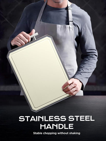 Stainless Steel Cutting Board,Double Sided Steel Bread Boards for kitchen,Stainless Steel/Wheat straw pp Large Board for meat,non toxic Chopping,Dishwasher Safe,16 * 11 Inch