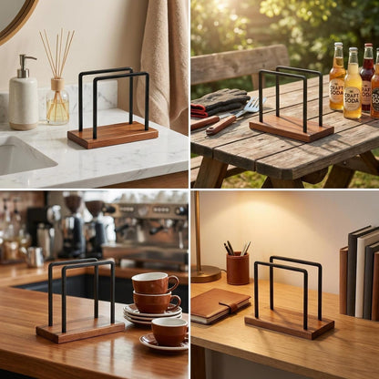 Napkin Holder, 2 Pack Walnut Paper Napkin Holder for Table with Sturdy Iron Frame, Kitchen & Dining Room Decor