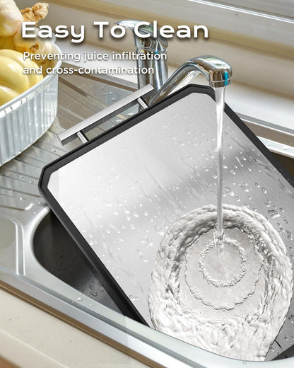 Stainless Steel Cutting Board,Double Sided Steel Bread Boards for kitchen,Stainless Steel/Wheat straw pp Large Board for meat,non toxic Chopping,Dishwasher Safe,16 * 11 Inch